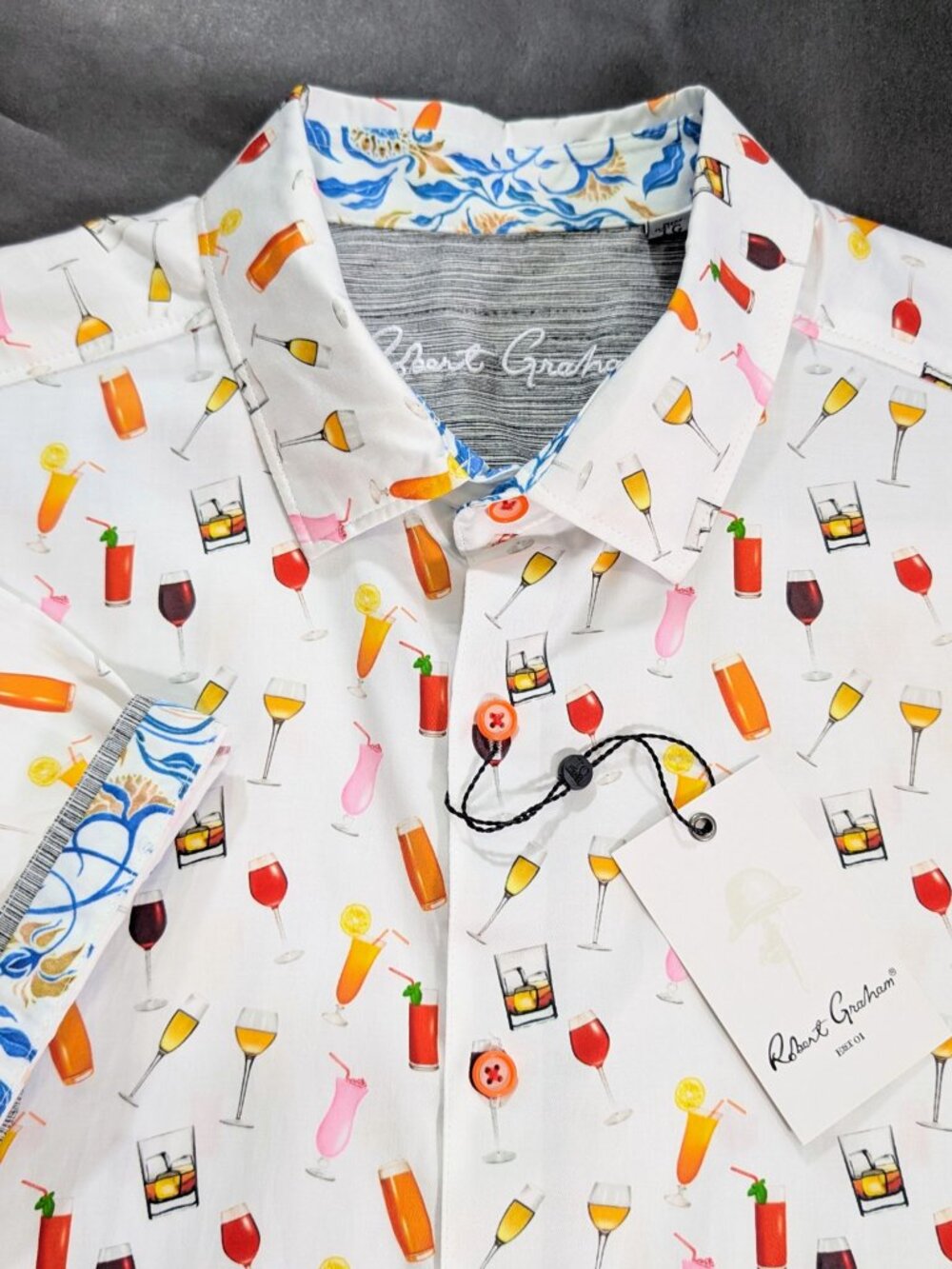 $188 Robert Graham Button-Up Shirt Men`s XL Norwood Drink Art Vibrant Flip Cuff
